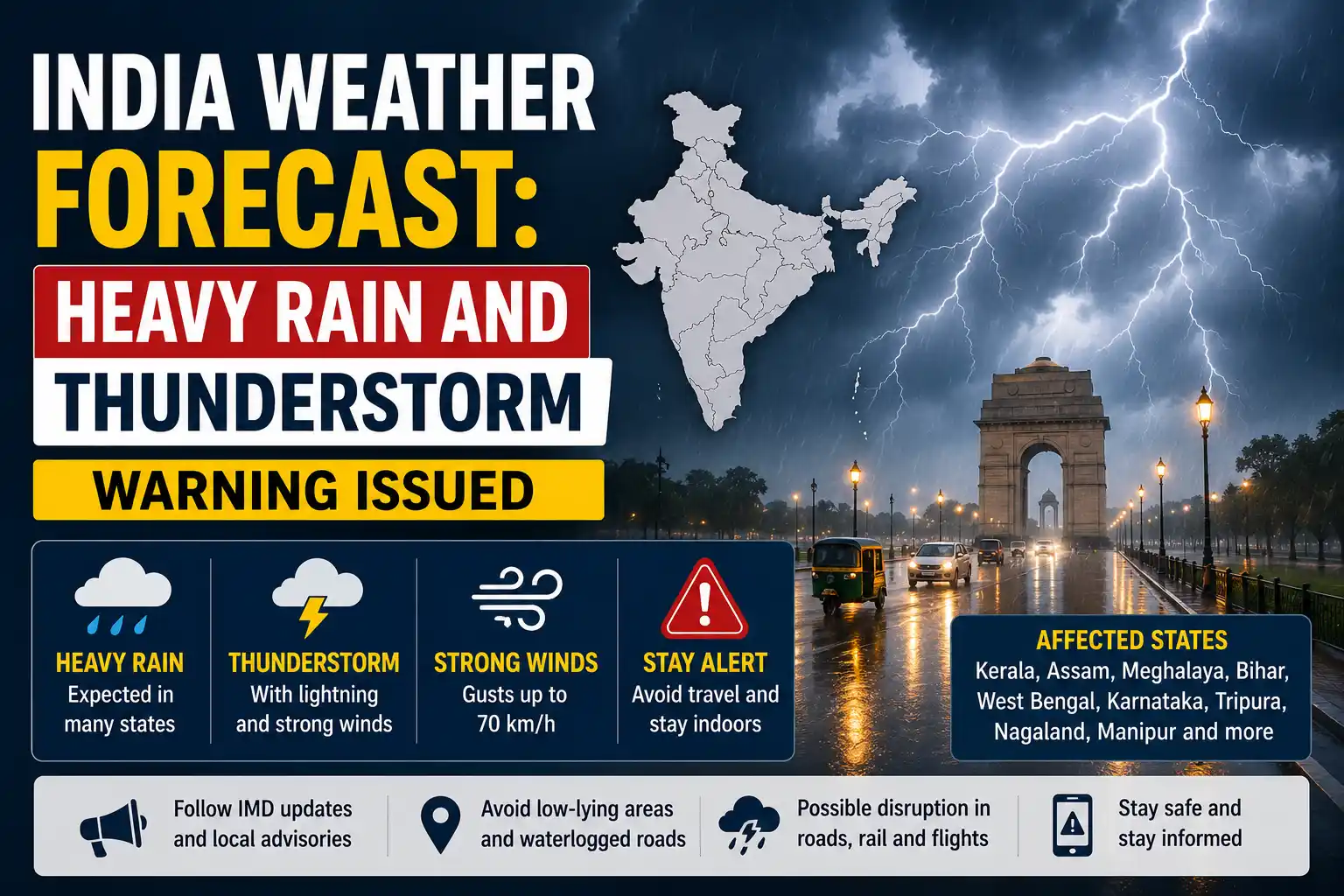 India Weather Forecast Heavy Rain and Thunderstorm Warning Issued