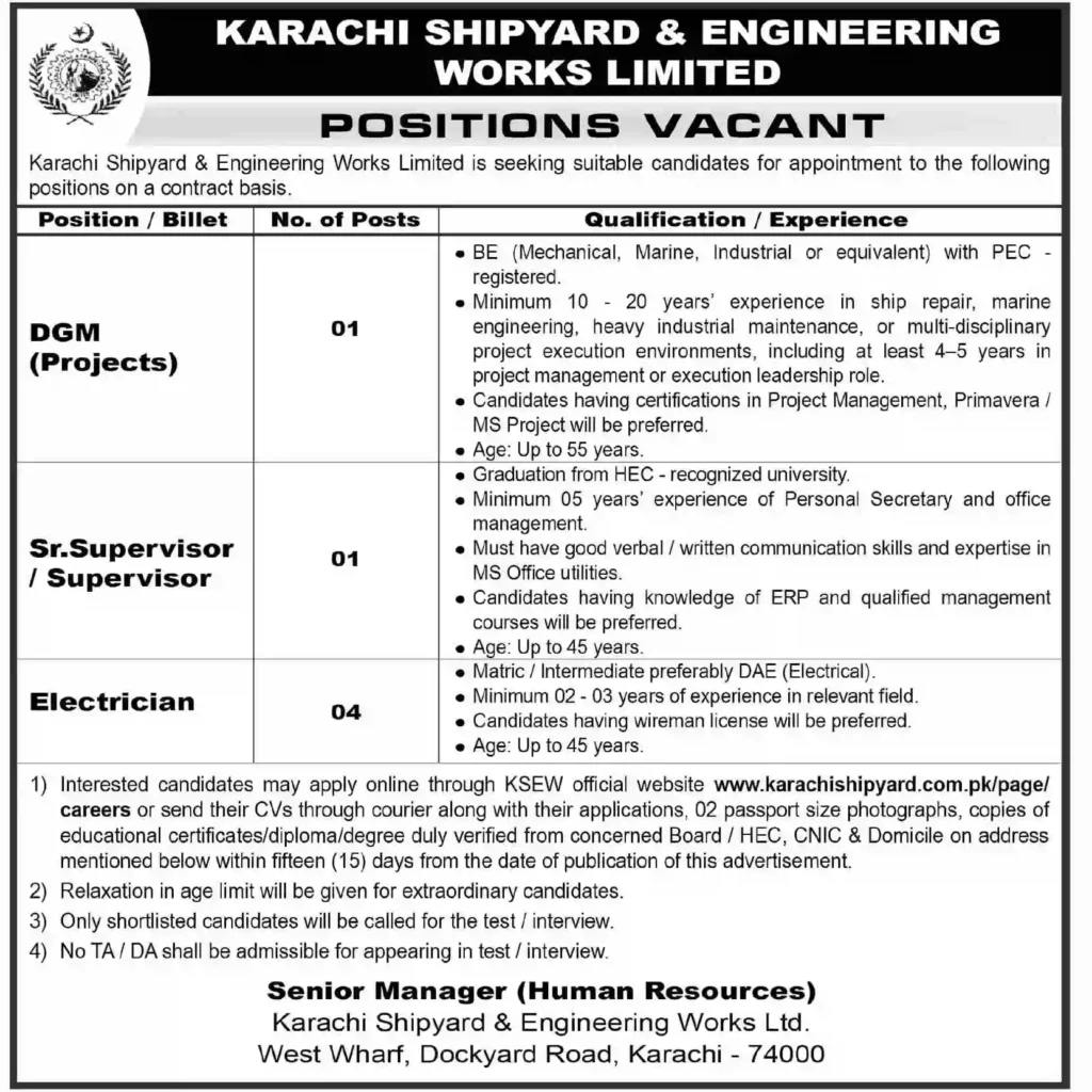 Karachi Shipyard Jobs 2026 Announced for Engineers and Technical Staff in Pakistan