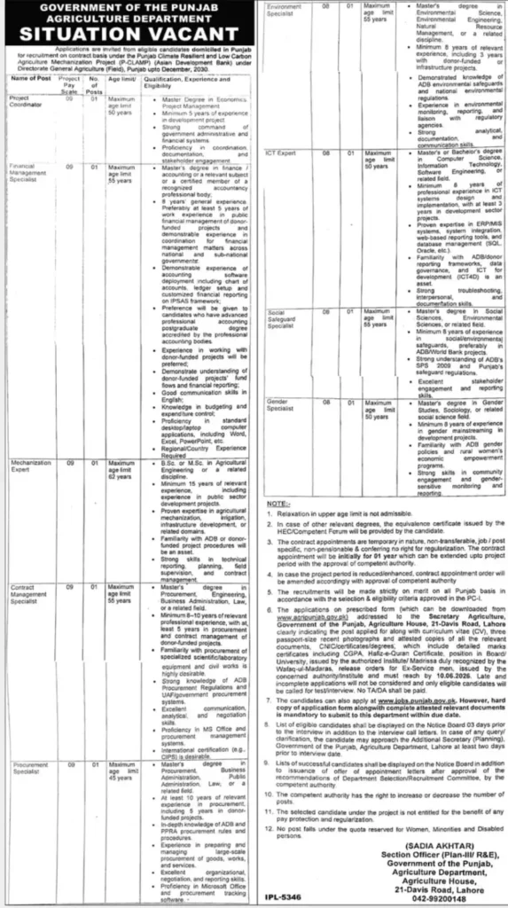 Punjab Agriculture Department Jobs 2026