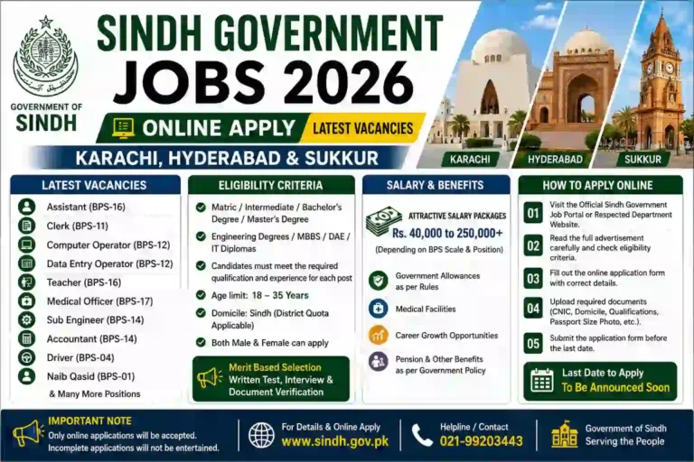 Sindh Government Jobs 2026 Online Apply – Latest Vacancies in Karachi, Hyderabad & Sukkur