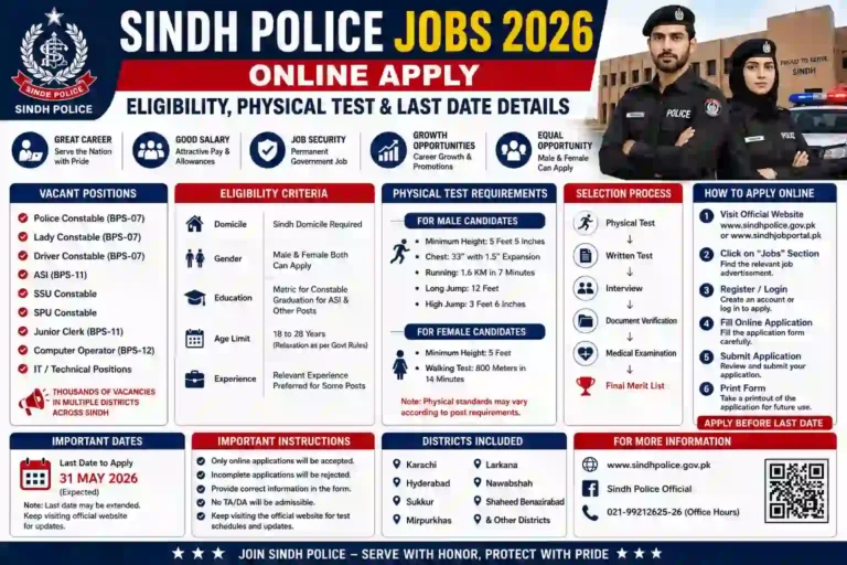 Sindh Police Jobs 2026 Online Apply – Eligibility, Physical Test & Last Date Details