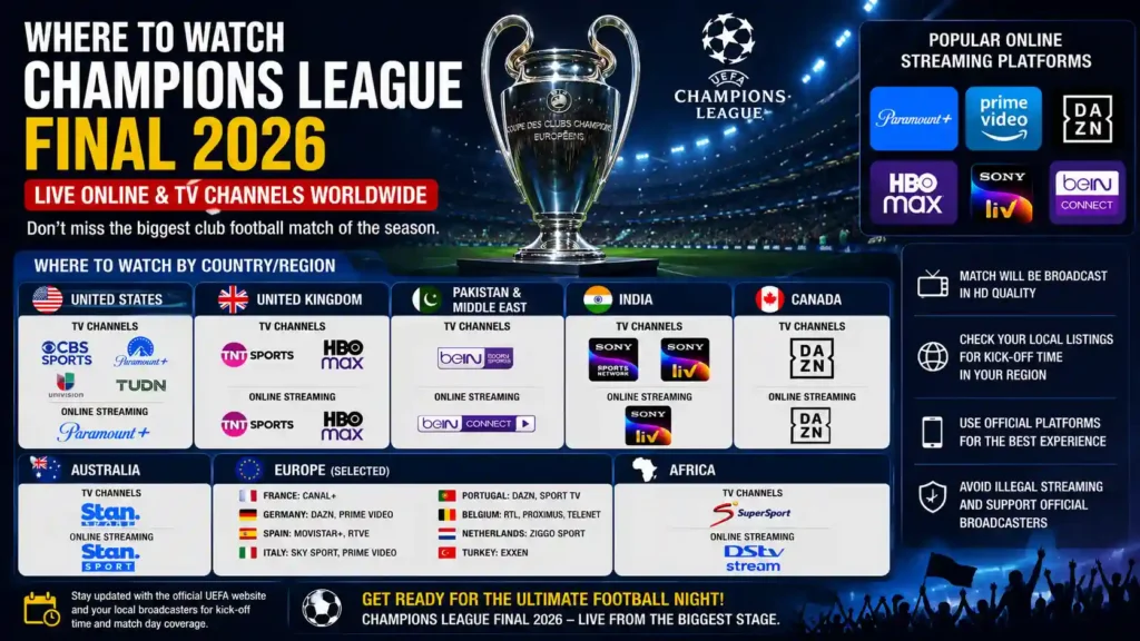 Where to Watch Champions League Final 2026 LIVE Online & TV Channels Worldwide