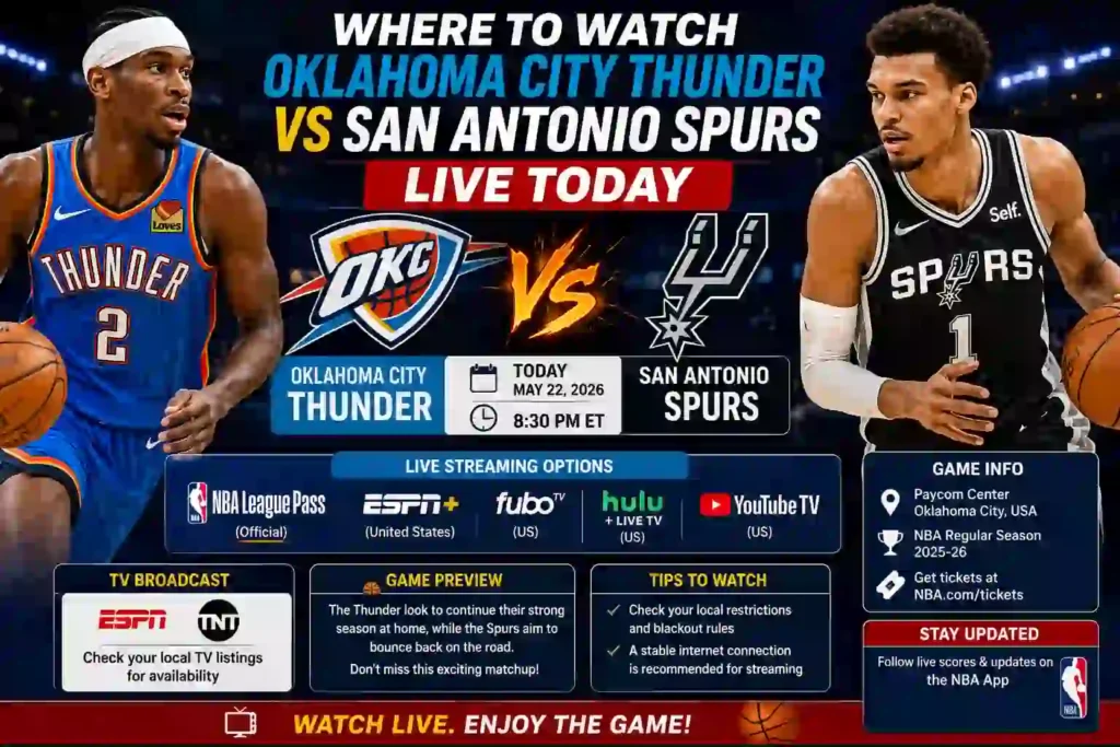 Where to Watch Oklahoma City Thunder vs San Antonio Spurs Live Today