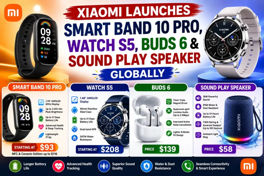Xiaomi Launches Smart Band 10 Pro, Watch S5, Buds 6 & Sound Play Speaker Globally