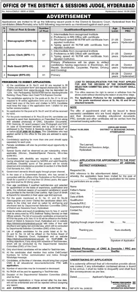 District & Sessions Court Hyderabad Jobs 2026 Announced for Multiple Vacancies