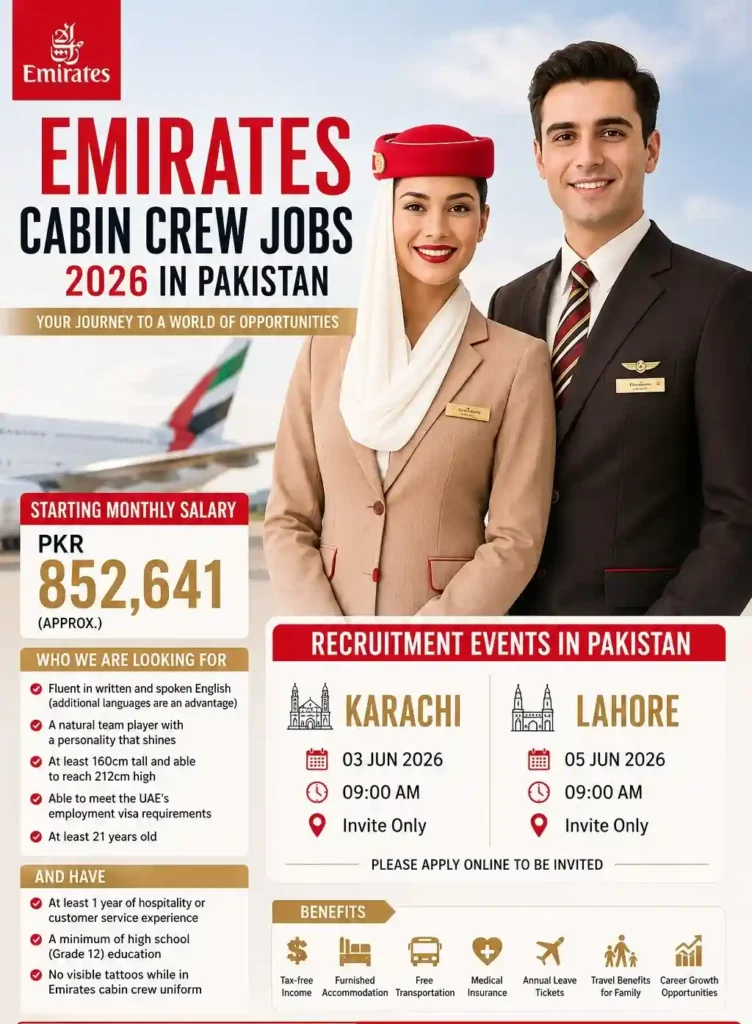 Emirates Cabin Crew Jobs 2026 in Pakistan
