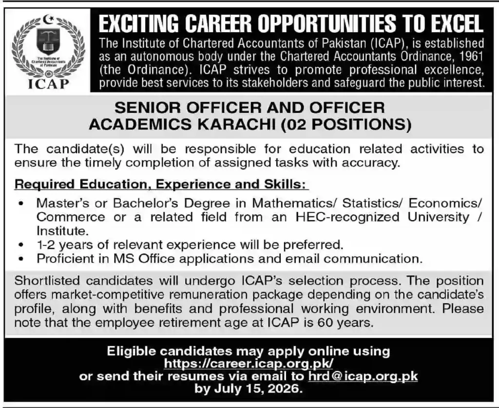 Institute of Chartered Accountants of Pakistan ICAP Careers 2026 Eligibility, Vacancies & Apply Online