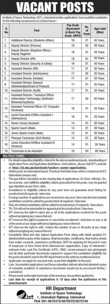 Latest Institute of Space Technology IST Islamabad Jobs 2026 Apply Online for Multiple Govt Vacancies