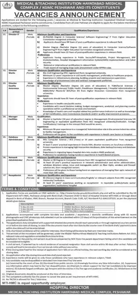 Medical Teaching Institution Hayatabad Medical Complex (MTI-HMC) Jobs Advertisement 2026