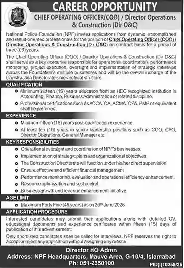 National Police Foundation NPF Jobs 2026 COO, Director Operations Vacancy