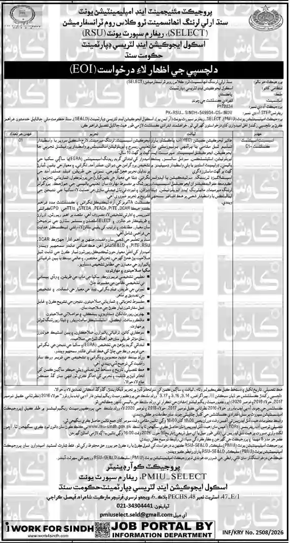 PMIU-SELECT Sindh Jobs 2026 – Apply Online for Education Specialist Vacancies
