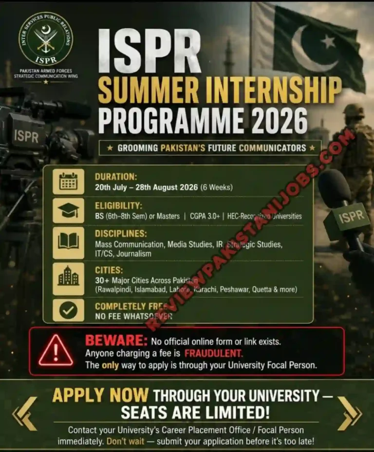 Pakistan Army ISPR Summer Internship Programme 2026 – Apply Online, Eligibility Criteria & Last Date