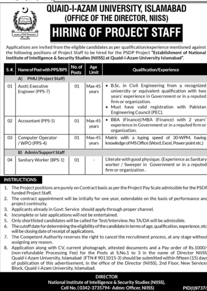 Quaid-i-Azam University Islamabad Jobs 2026