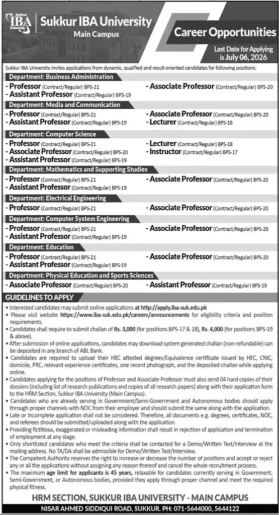 Sukkur IBA University Jobs 2026