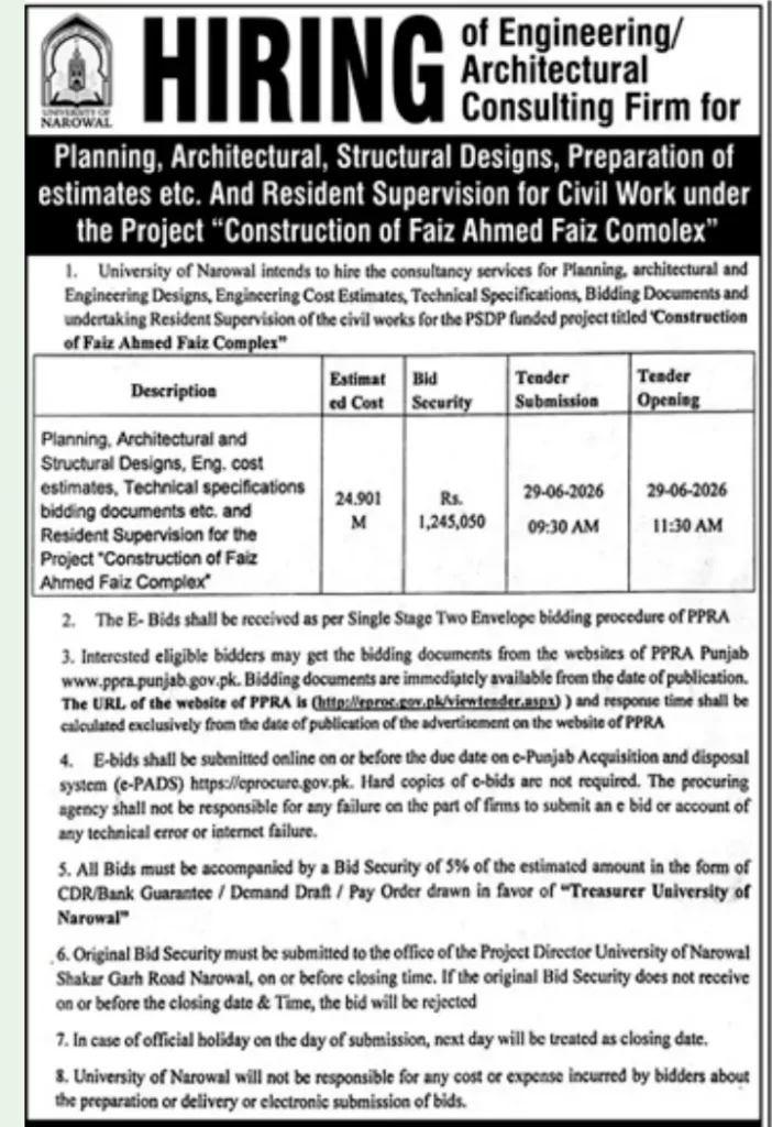 University of Narowal Jobs 2026