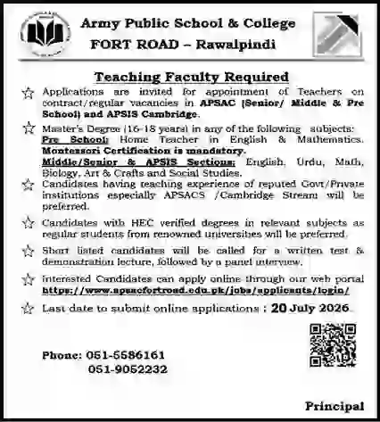 APS Rawalpindi Teaching Jobs 2026 – Apply Online Before the Last Date