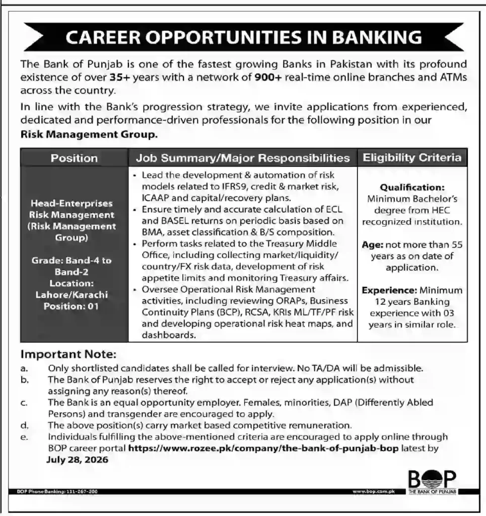 BOP Career Opportunities 2026 – Apply Online Before the Last Date