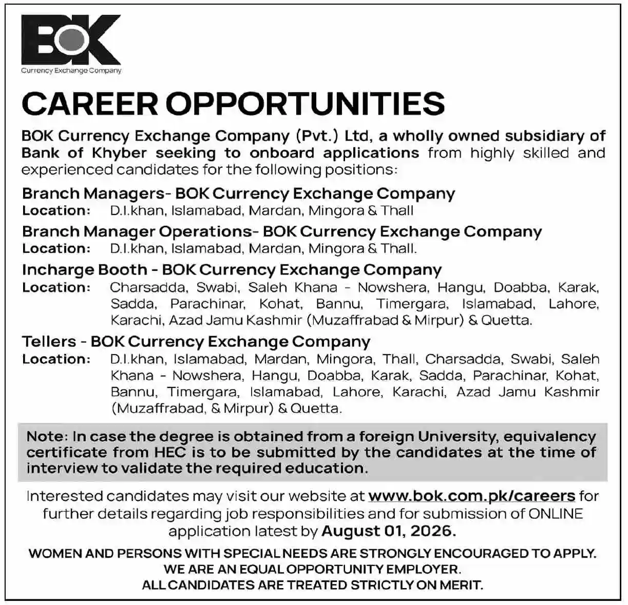 Bank of Khyber Currency Exchange Company Jobs 2026 – Apply Online for Latest Banking Vacancies