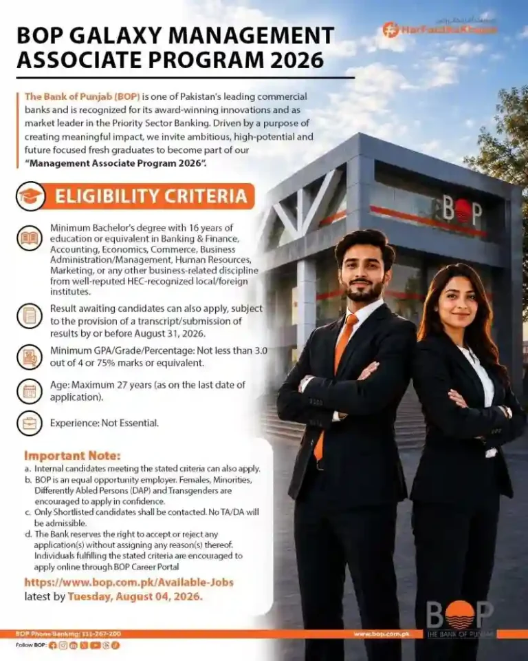 Bank of Punjab Management Associate Program 2026 – Career Opportunity for Fresh Graduates