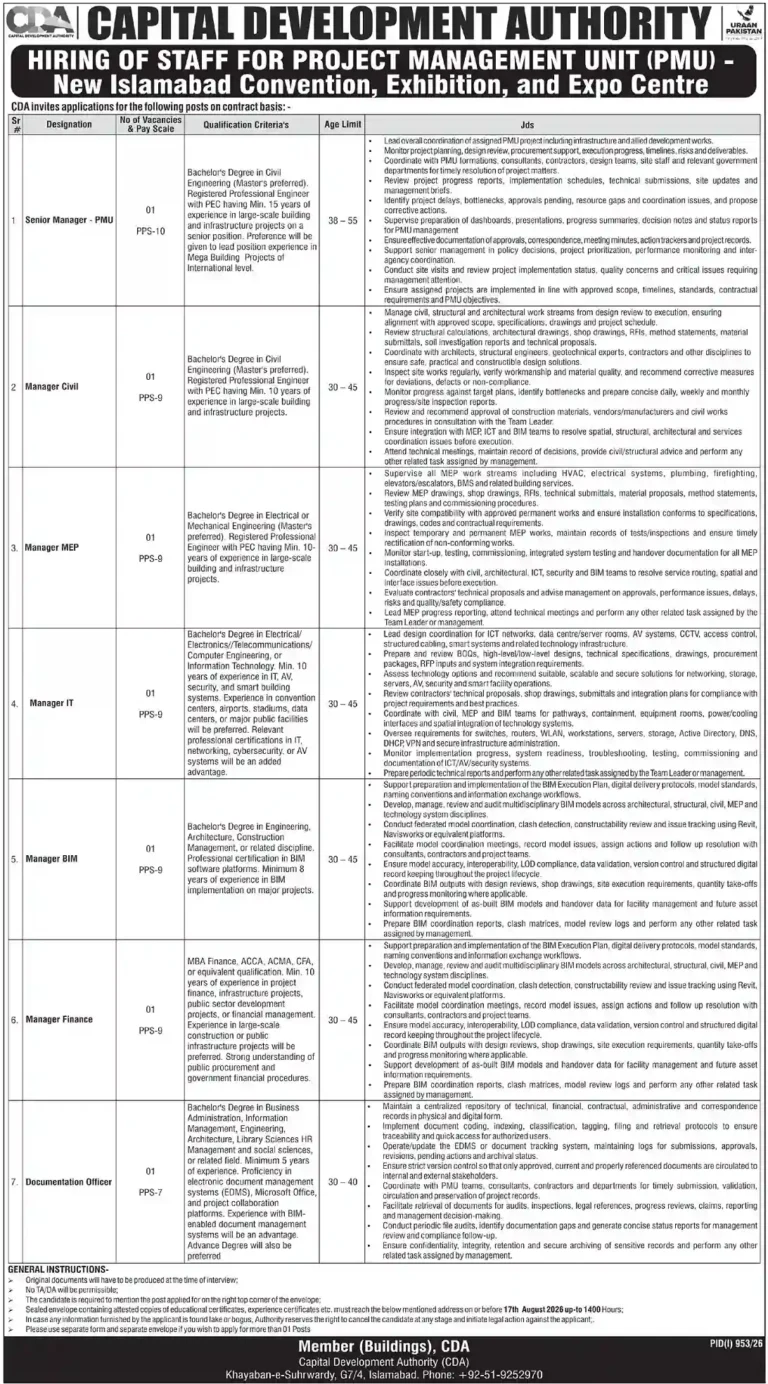 CDA Jobs 2026 | Online Apply, Eligibility, Last Date & Latest Vacancies