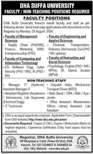 DHA Suffa University Karachi Jobs 2026 Online Apply