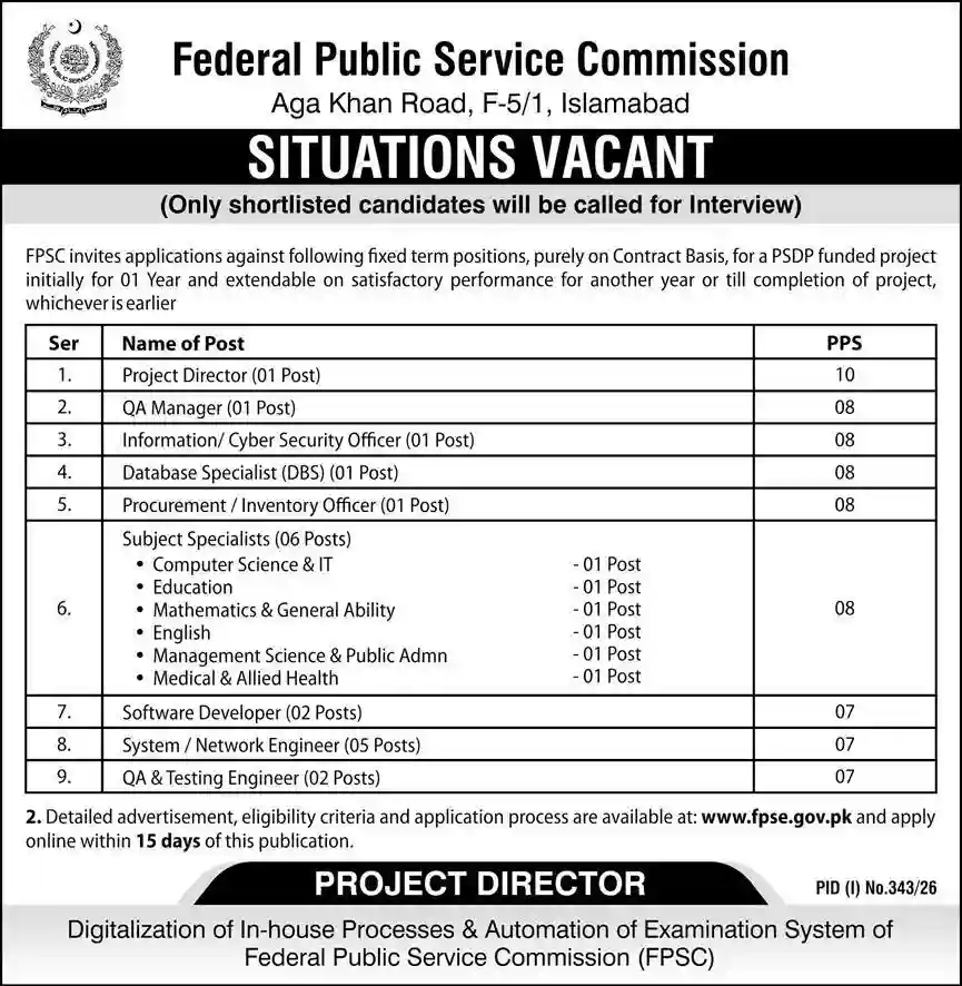 FPSC Jobs 2026 Apply Online 