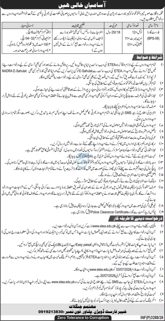 Government Forest Guard Jobs 2026 Forest Division Peshawar Online Application