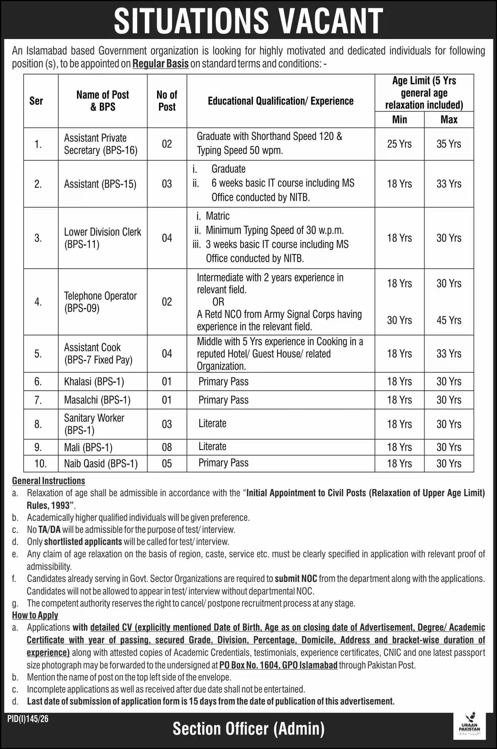 Government Organization Islamabad Jobs 2026 Advertisement – Eligibility, Application Form & Last Date