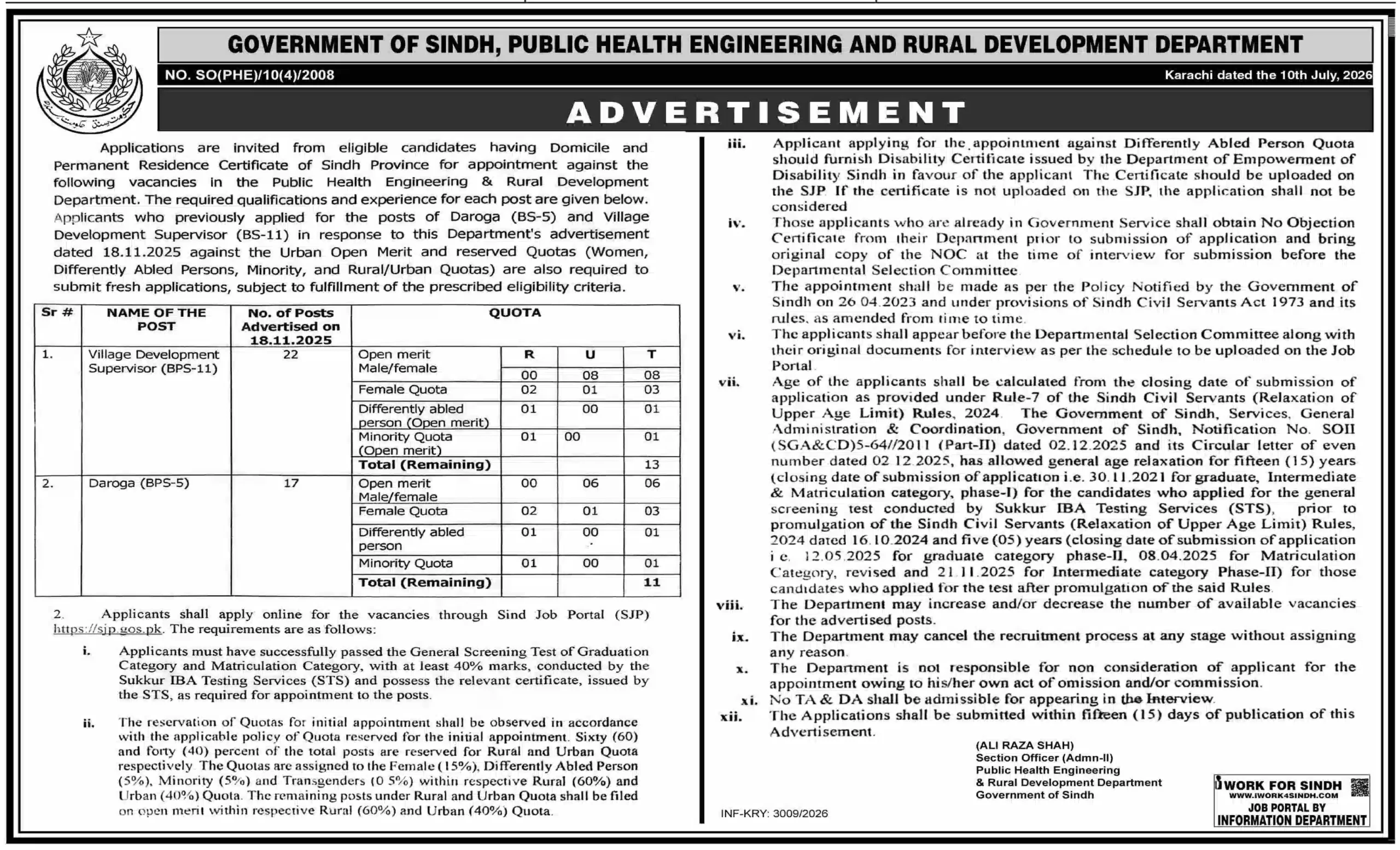Government of Sindh Public Health Engineering Jobs 2026