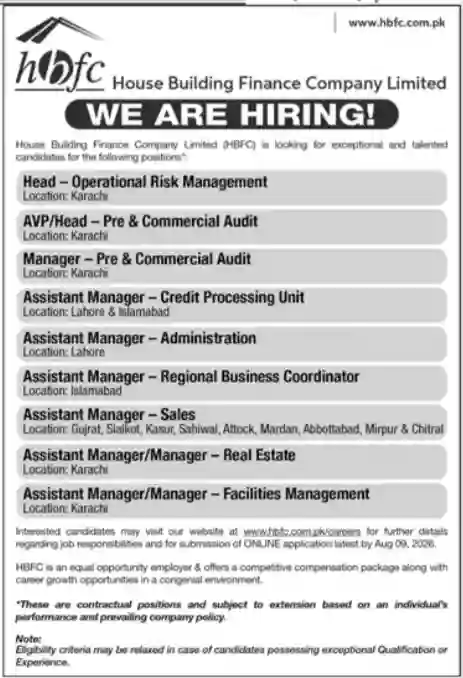 HBFC Careers 2026 – House Building Finance Company Announces Management Jobs in Pakistan