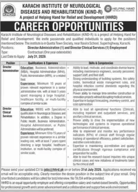 Helping Hand for Relief and Development Jobs 2026 – Apply for Director Positions at KIND-R Karachi