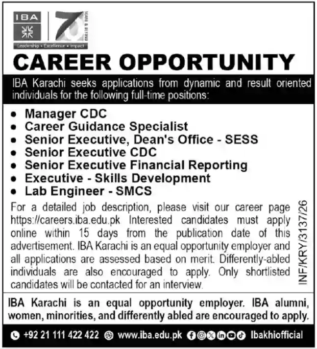 IBA Karachi Latest Career Opportunities 2026 Apply Online
