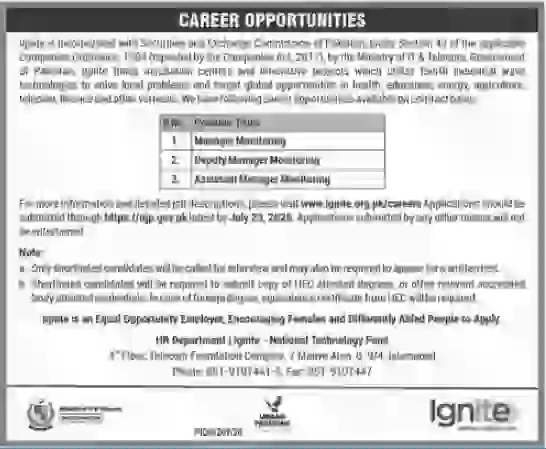 Ignite National Technology Fund Jobs 2026 Apply Online – Management Positions in Islamabad