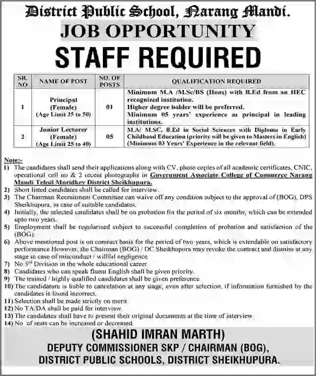 Latest DPS Narang Mandi Teaching Jobs 2025 Apply Online for Female Staff