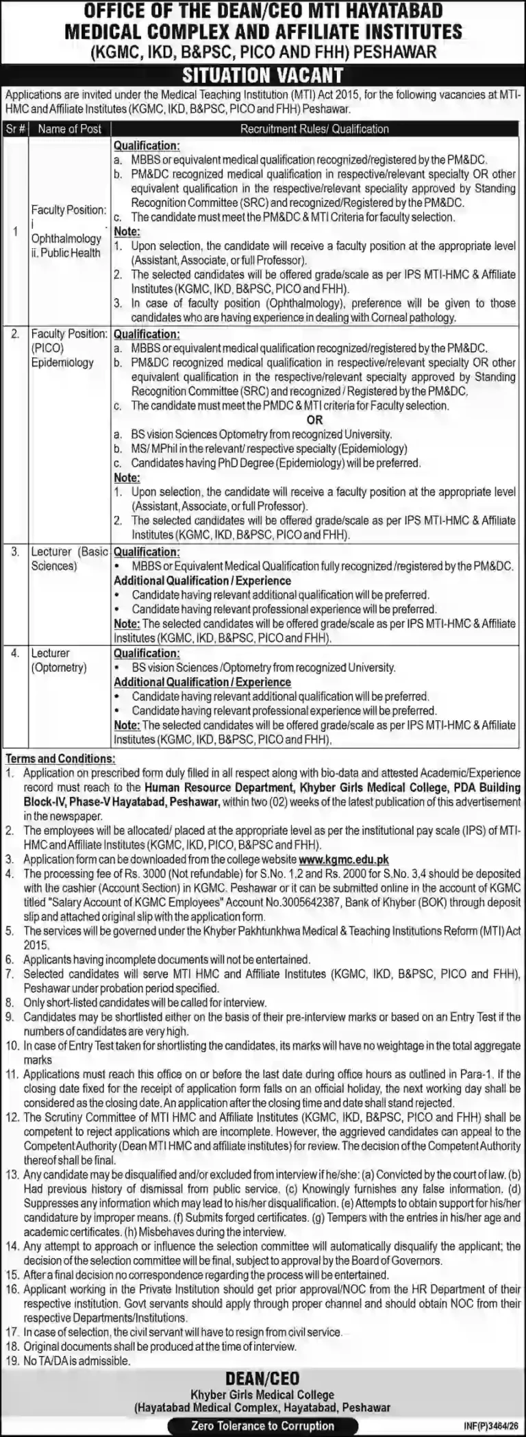 Latest Medical Teaching Institution MTI Peshawar Jobs 2026 Online Apply