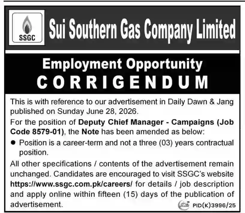 Latest SSGC Karachi Jobs 2026 Apply Online for Sui Southern Gas Company Limited Vacancies