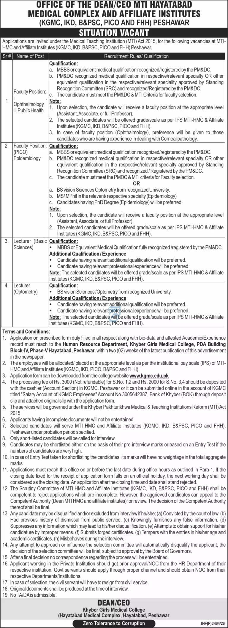 MTI Hayatabad Medical Complex Peshawar Jobs 2026 Faculty Positions, Eligibility & Apply Process