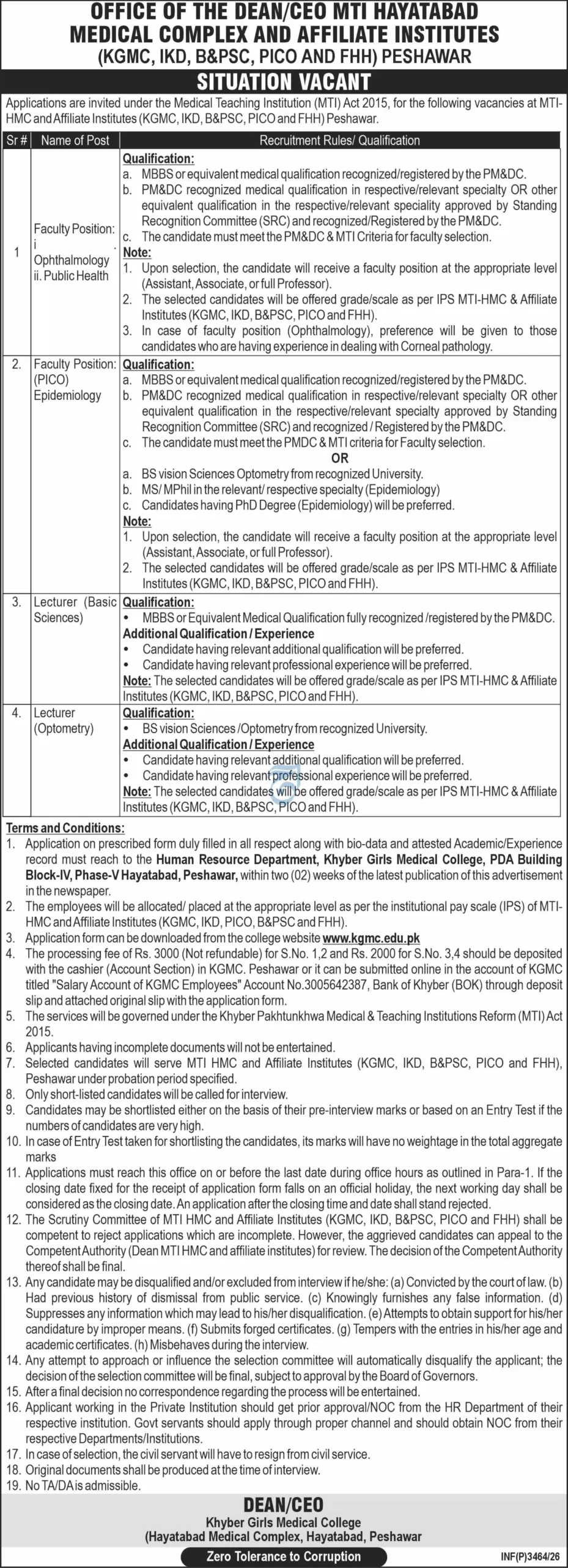 MTI Hayatabad Medical Complex Peshawar Jobs 2026 Faculty Positions, Eligibility & Apply Process