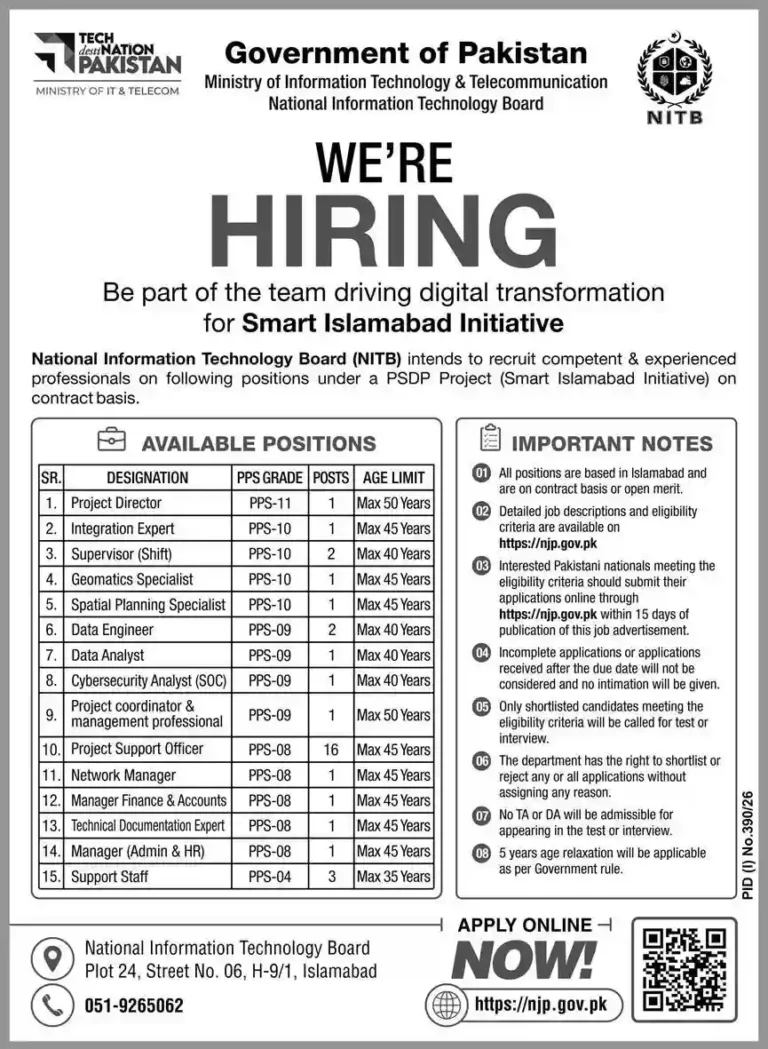 National Information Technology Board Careers 2026 – Latest Islamabad Jobs