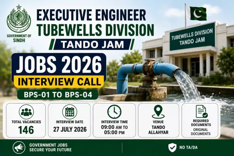 Office of the Executive Engineer Tubewells Division Tando Jam Jobs