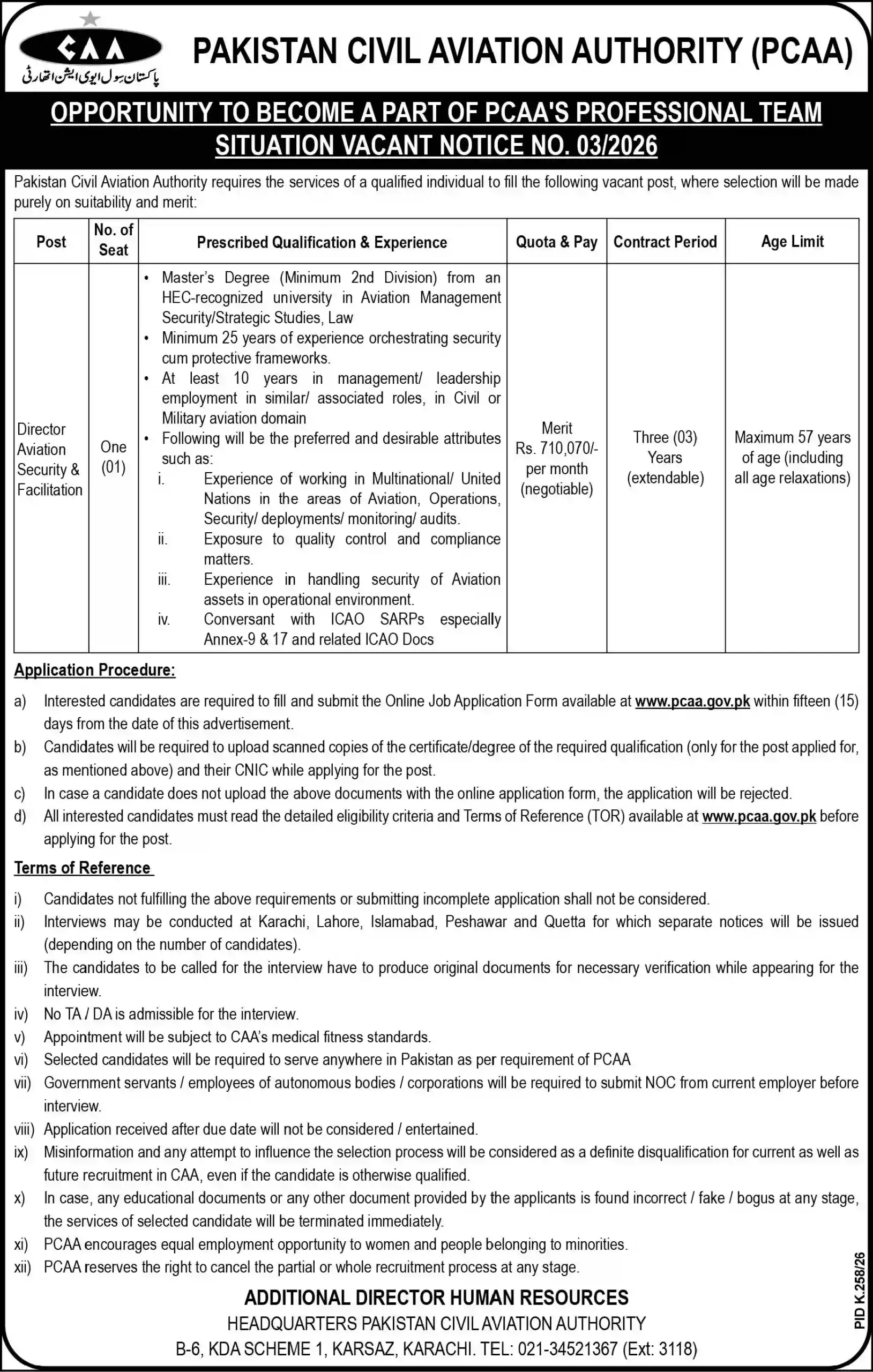 PCAA Director Aviation Security Jobs 2026 – Eligibility, Salary & Apply Online