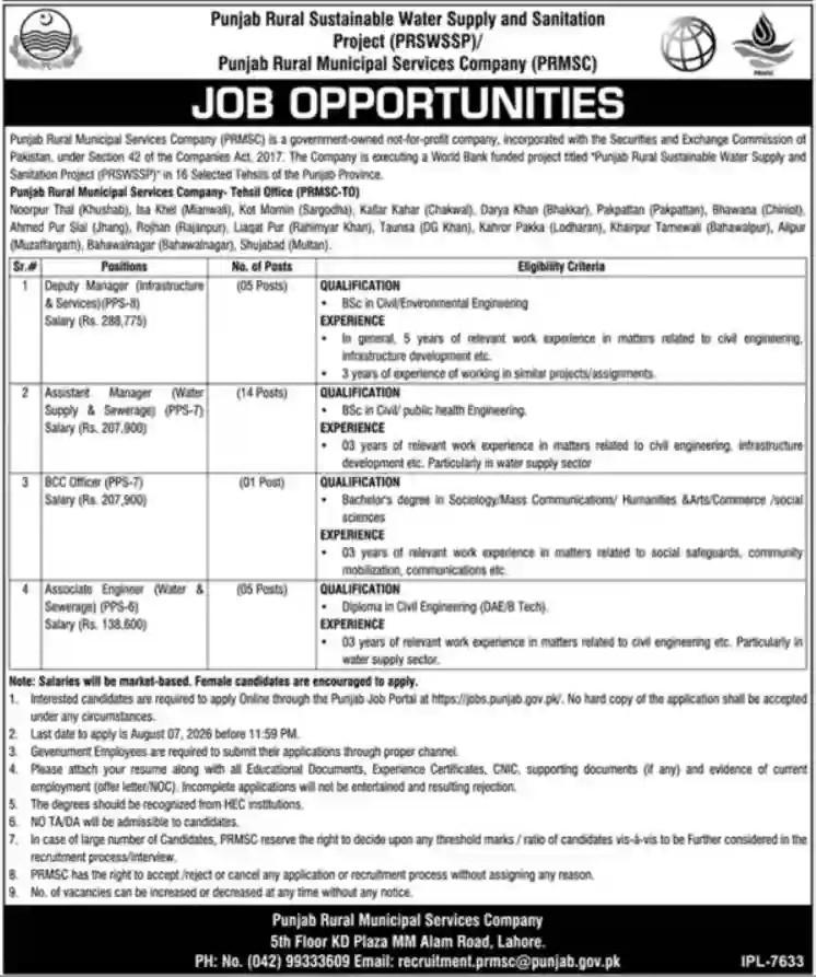 PRMSC Jobs 2026 – Punjab Rural Municipal Services Company New Career Opportunities