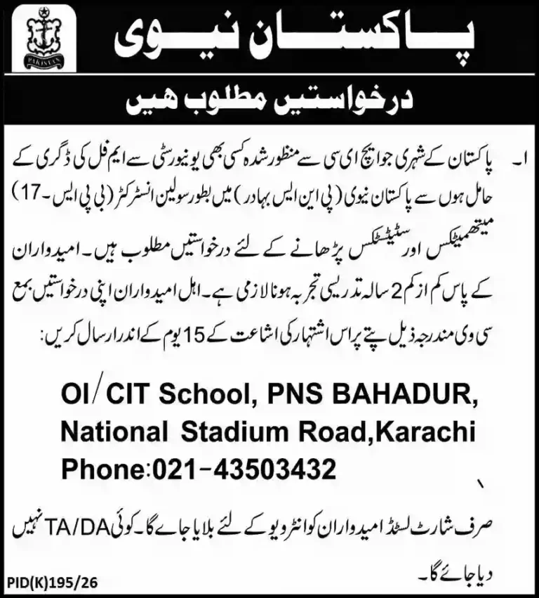 Pakistan Navy Karachi Jobs 2026