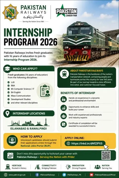 Pakistan Railways Internship Program 2026 Apply Online for Fresh Graduates