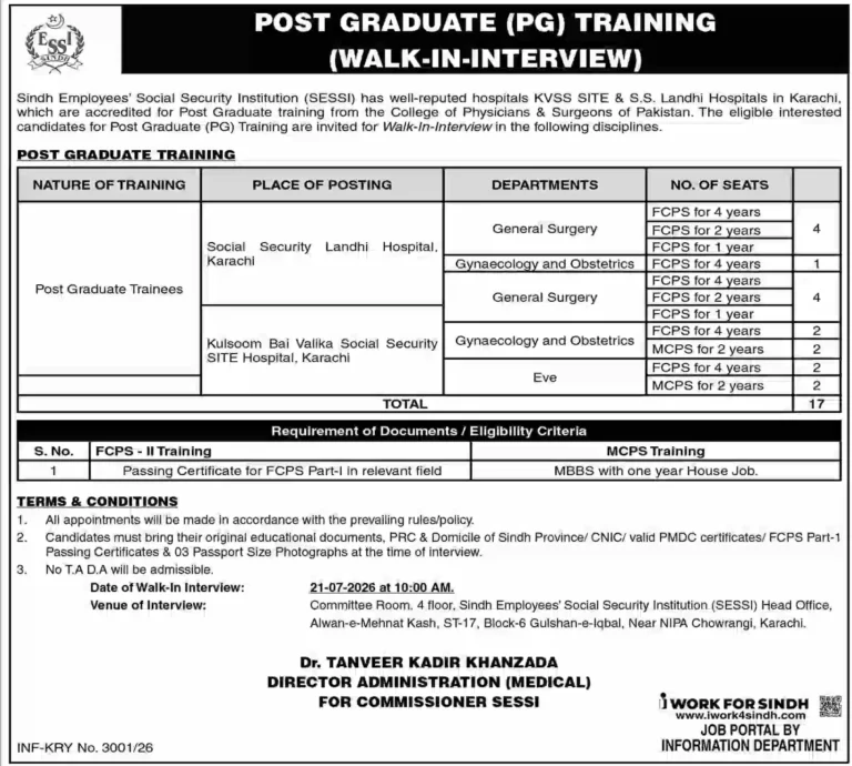 SESSI Post Graduate PG Training 2026