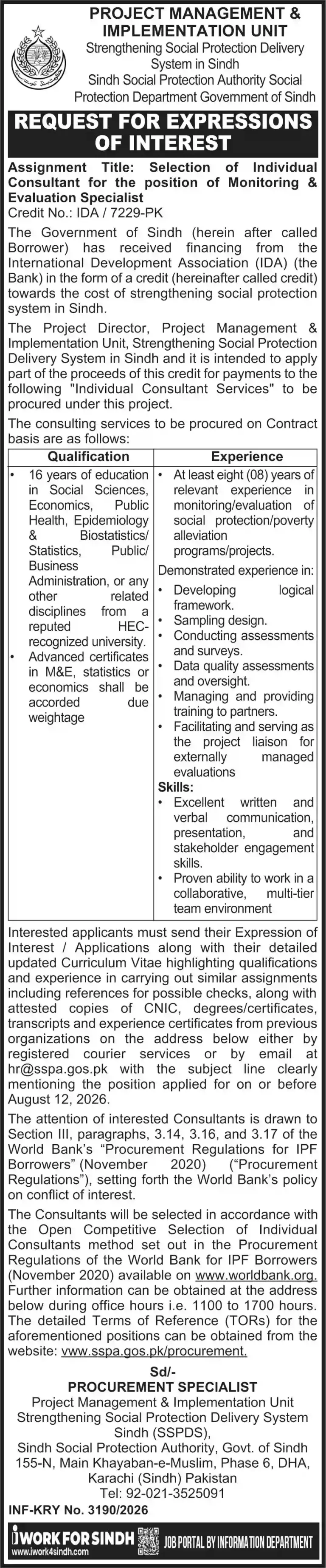 Sindh Social Protection Authority SSPA Jobs 2026 Online Apply