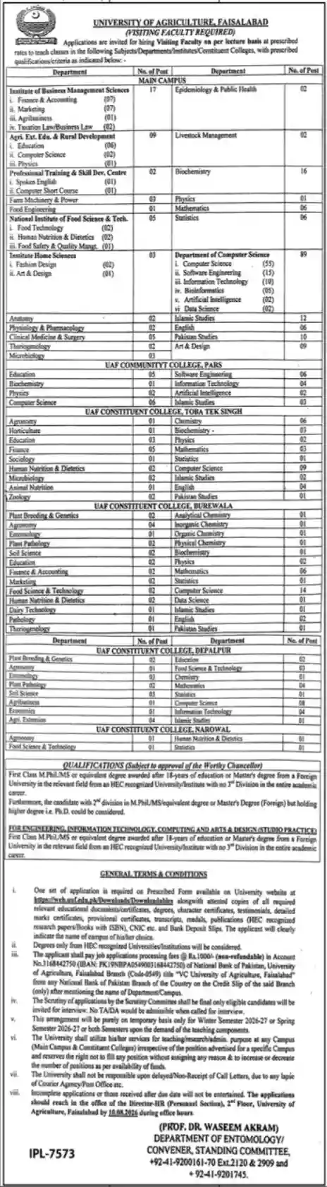University of Agriculture Faisalabad Jobs 2026 Online Apply