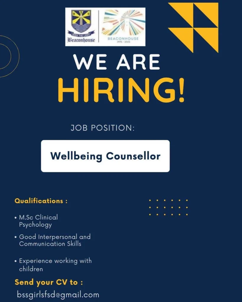 Wellbeing Counsellor Careers 2026 at Beaconhouse Submit Your CV