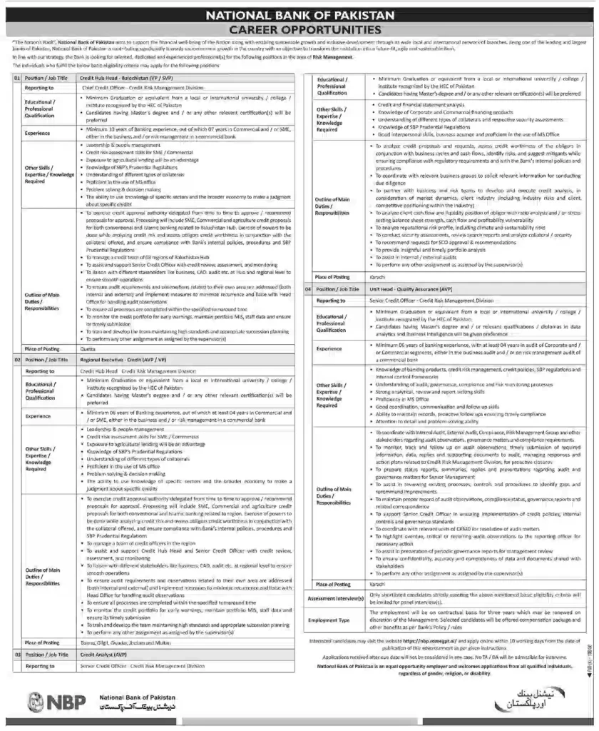 National Bank of Pakistan Recruitment 2026 | Apply Online for Risk Management Positions