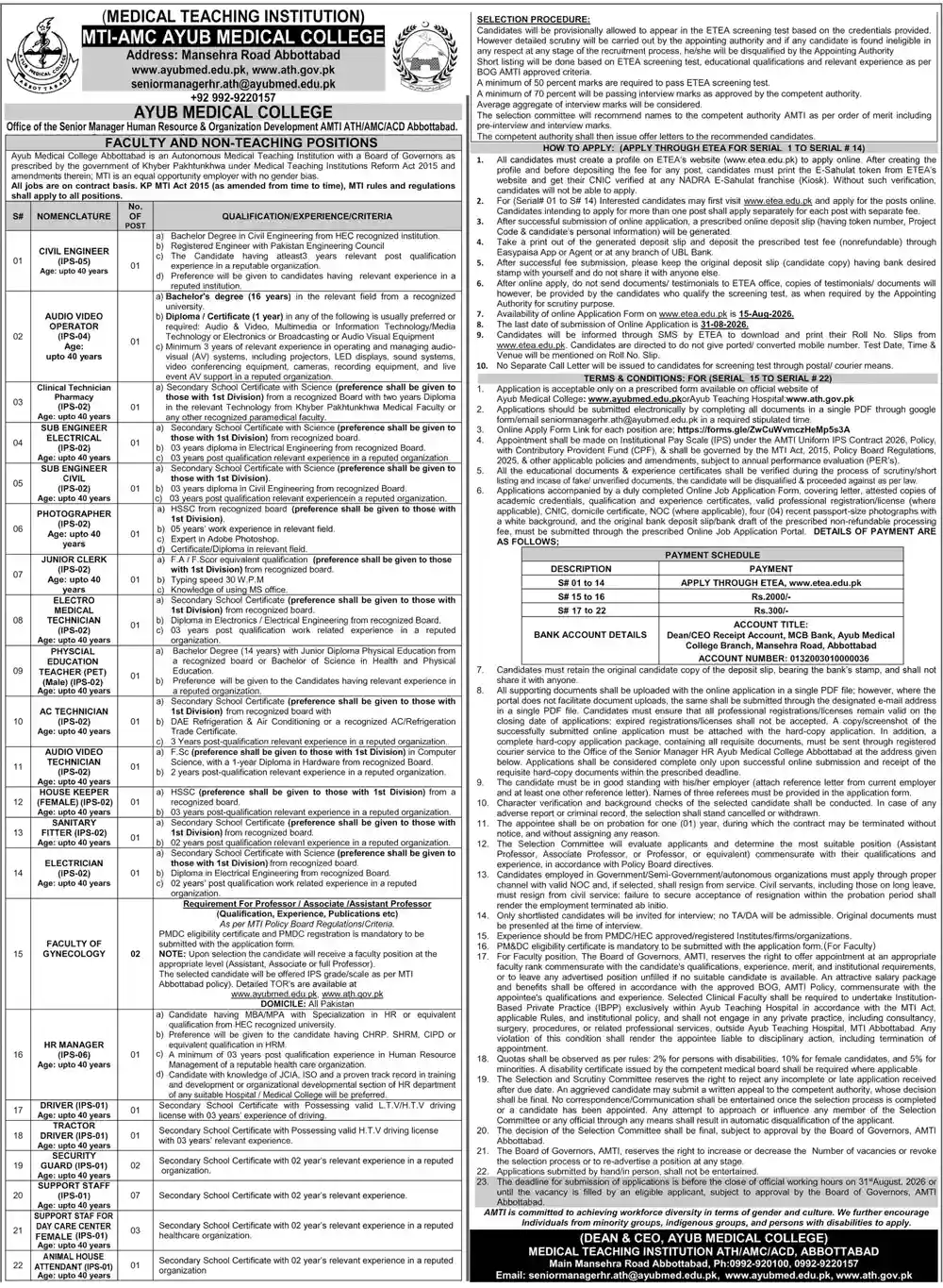 Ayub Medical College Abbottabad Jobs 2026 Apply Online